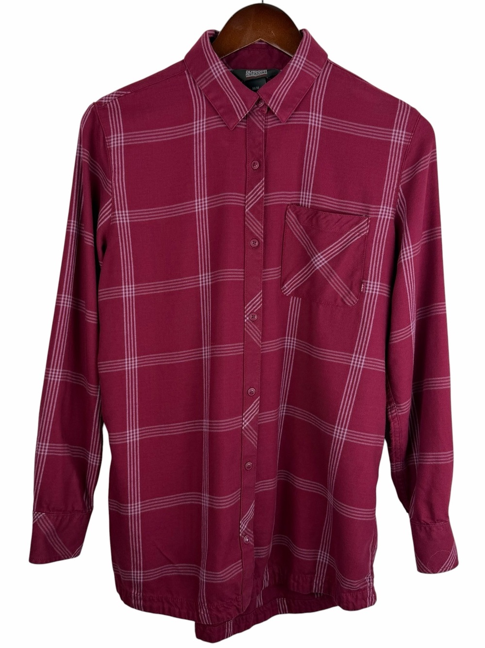 Outdoor Research |  Cedar Cove Burgundy White Plaid Button Flannel Tunic Shirt